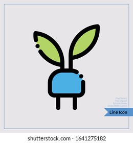 Plug with green leaf icon - Professional, Pixel-aligned, Pixel Perfect, Editable Stroke, Easy Scalablility. 