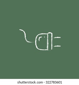 Plug hand drawn in chalk on a blackboard vector white icon isolated on a green background.