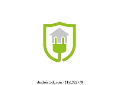 Plug House Home Shield Guard Logo Vector Symbol Icon Design Illustration