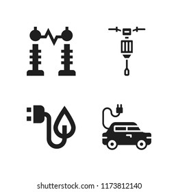 plug icon. 4 plug vector icons set. electricity, electric car and jackhammer icons for web and design about plug theme