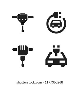 plug icon. 4 plug vector icons set. electric car and jackhammer icons for web and design about plug theme