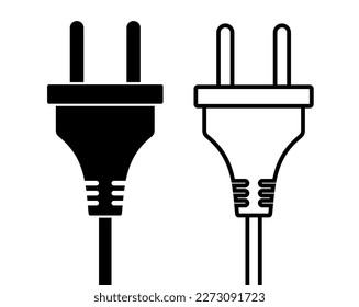 Plug icon, with electric cord. Electrical plug, electrical appliances power symbol. 