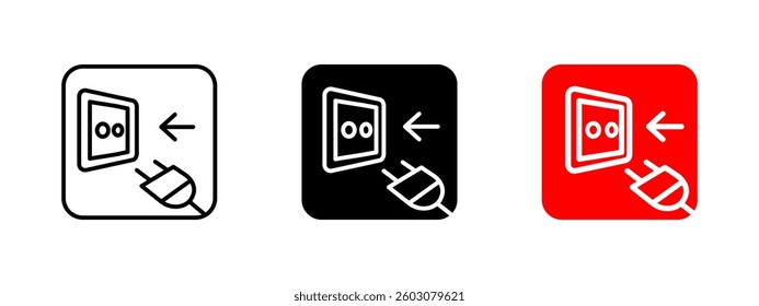 Plug icon. Electrical connection vector illustration. Power socket and energy supply symbol for charging and device operation. Adapter and voltage pictogram. Electricity safety sign.