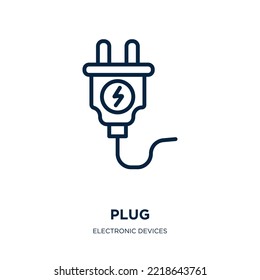 plug icon from electronic devices collection. Thin linear plug, electricity, power outline icon isolated on white background. Line vector plug sign, symbol for web and mobile