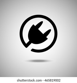 Plug in Icon. Flat style.Grey background. Vector illustration.
