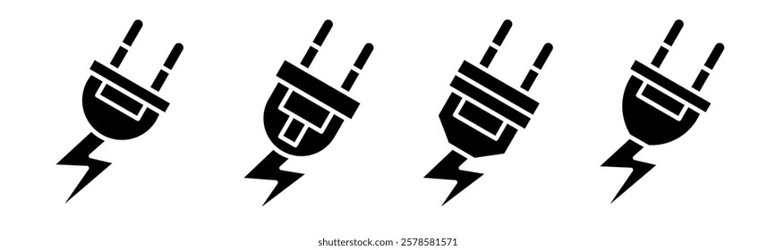 Plug icon illustration. Black and white plugs icon set. Stock vector collection.