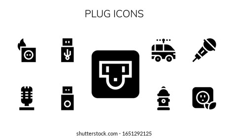 conjunto de iconos de conexión. 9 iconos de enchufe rellenos. Iconos de Socket, Usb, Microphone, Plug, Hydrant, camión eléctrico incluidos