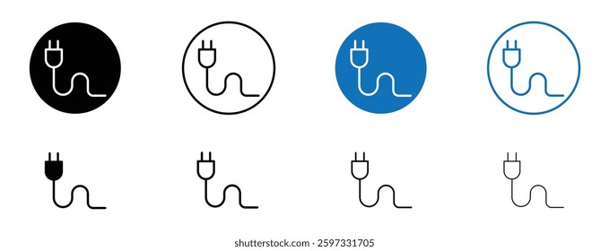 Plug icon set in black and blue colors on white background