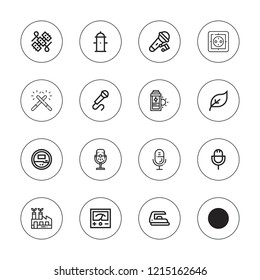 Plug icon set. collection of 16 outline plug icons with electric car, green energy, iron, hydrant, microphone, socket, sun energy, sticks, wires icons.