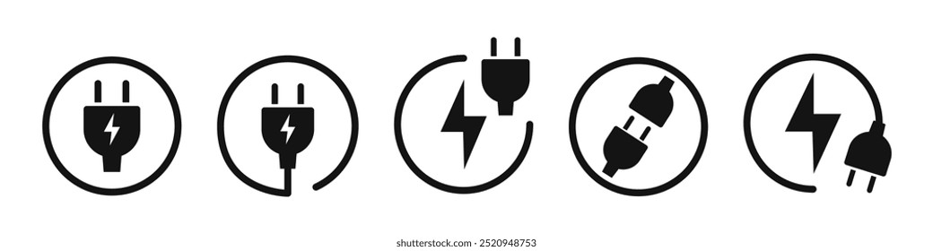 Conjunto de ícones de plug. Símbolo de plugue elétrico. Ilustração vetorial.