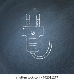 Plug icon sketch on chalkboard. Electricity connection symbol - chalk drawing on blackboard.