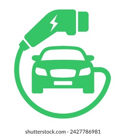 Símbolo del icono del enchufe y coche eléctrico, logotipo del punto de carga del vehículo híbrido. Energía verde y concepto de coche ecológico, conector del cargador e icono de la estación de carga. ilustración vectorial