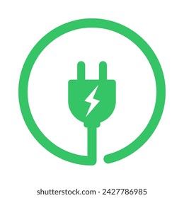 Stecker-Symbol und Elektroauto, Logo des Ladepunkts des Hybridfahrzeugs. Grüne Energie und umweltfreundliches Autokonzept, Ladegerät-Anschluss und Ladestation-Symbol. Vektor-Illustration