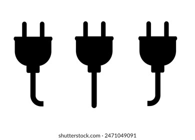 Vektorgrafik des Steckersymbols. Elektrisches Steckschild mit verschiedenen Kabelsilhouetten. Vorlage für das Design der grünen Vektorgrafik oder des Icons. Technologie-Icon-Set. Adaptersymbol.