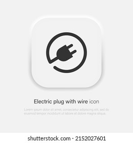 Plug icon vector. Electric plug with wire symbol in neumorphism style. Vector EPS 10