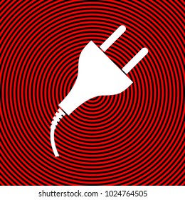 Plug icon. Vector. White icon on red and black radial pattern as background. Isolated.