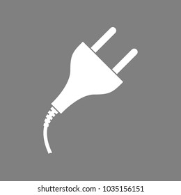 Plug icon. Vector. White icon on medium gray background. Isolated.