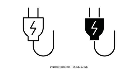 Iconos de enchufe en estilo relleno y delineado negro