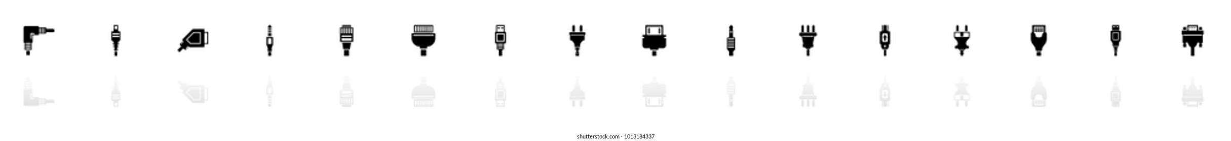 Plug icons - Black horizontal Illustration symbol on White Background with a mirror Shadow reflection. Flat Vector Icon.