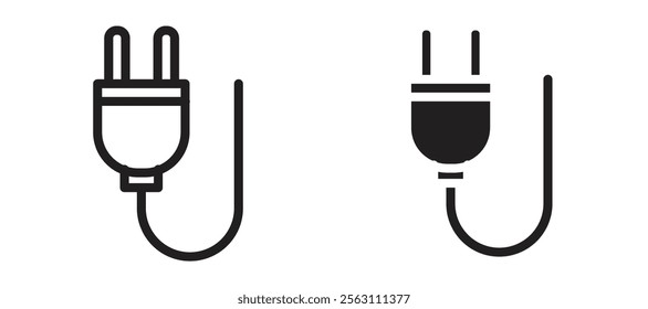Plug icons in black line and filled versions