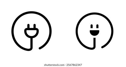 Plug icons collection in Filled flat and thin line style.