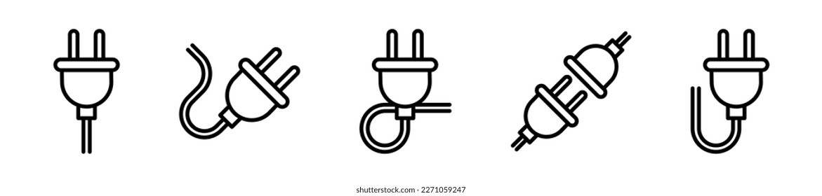 Enchufe iconos. Juego de iconos vectoriales de enchufe eléctrico. Tapones eléctricos. Símbolo de electricidad. EPS 10