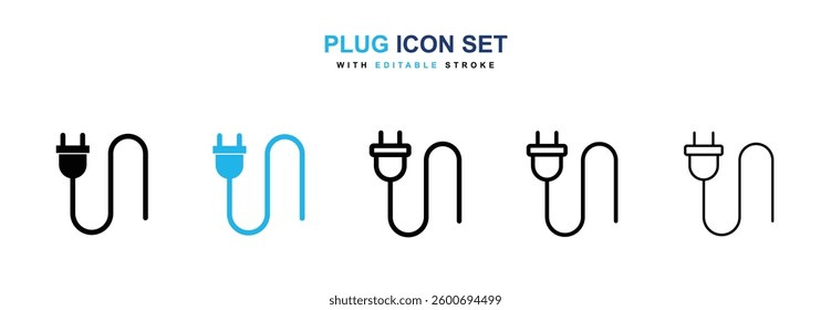 Plug icons graphics set in black and blue colors