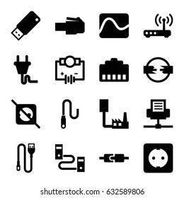 Plug icons set. set of 16 plug filled icons such as wire, usb drive, router, electricity, Electricity, phone cable, phone connection cable