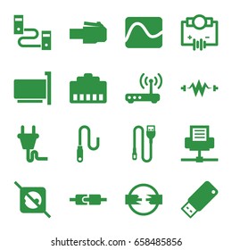 Plug icons set. set of 16 plug filled icons such as wire, usb drive, router, electricity, electricity, phone cable, phone connection cable