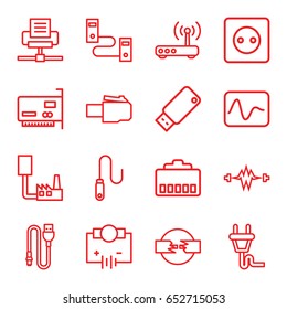 Plug icons set. set of 16 plug outline icons such as wire, usb drive, router, electricity, electricity, phone cable, phone connection cable