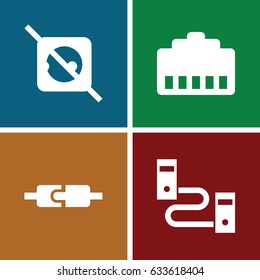 Plug icons set. set of 4 plug filled icons such as phone cable