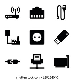 Plug icons set. set of 9 plug filled icons such as wire, usb drive, router, phone cable