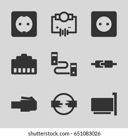 Plug icons set. set of 9 plug filled icons such as electricity, phone cable, phone connection cable