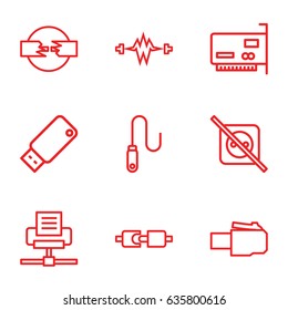 Plug icons set. set of 9 plug outline icons such as wire, usb drive, electricity, phone cable, phone connection cable