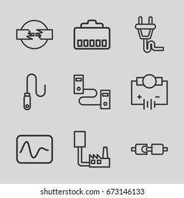 Plug icons set. set of 9 plug outline icons such as wire, electricity, electricity, phone cable, phone connection cable