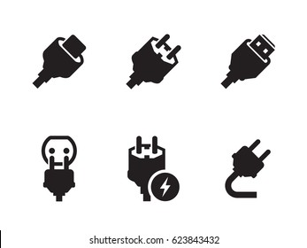 Plug icons set. Black on a white background
