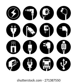 plug icons set, electric outlet illustration buttons