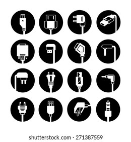 plug icons set, electric outlet illustration buttons