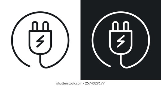 Plug icons in thin black and white stroke liner style