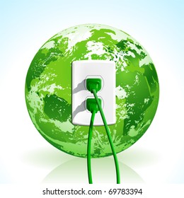 Plug into the energy of Planet Earth! Concept with green plugs and outlet.