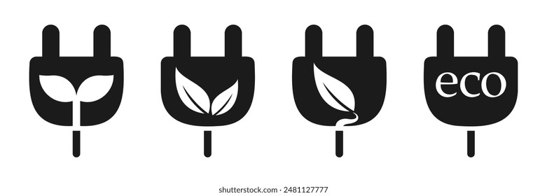 Plug and leaf eco concept icon symbol. Electric plug icon. Electrical plug with lighting symbol. Green energy logo or icon vector