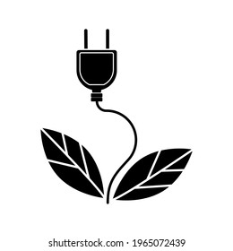 Plug Leaf, Energy Save. Flat Vector Icon illustration. Simple black symbol on white background
