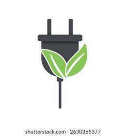 Plug with leaf icon – symbolizing eco power, green electricity, and environmentally friendly energy solutions.