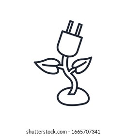 plug with leaves line style icon design, Ecology eco save green natural organic environment protection and care theme Vector illustration