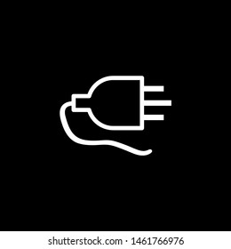 Plug Line Icon On Black Background. Black Flat Style Vector Illustration.