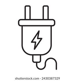 Plug line icon power wire cable flat. vector illustration.
