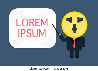 Plug man is telling some information. Communication sign with flat design and electric concept. Electricity power for safety and regulation or rule. Warning characters vector.