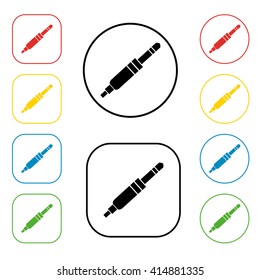 Plug, mini jack icon sign. A set of 8 colored icon. Flat design. illustration.Vector audio jack connector black and colorful symbols