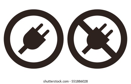 Plug and no plug symbol isolated on white background