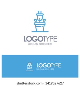 Plug, Plant, Technology Blue outLine Logo with place for tagline